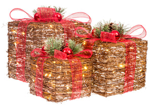 Rattan Collection Set 3 LED Gift Boxes