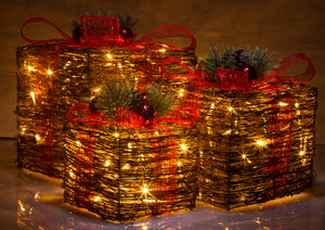 Rattan Collection Set 3 LED Gift Boxes