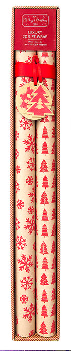 Textured Gift Wrap - 2 Roll Set x Snowflakes | Christmas Trees